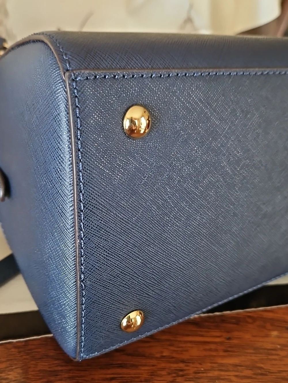 MICHAEL KORS Navy Saffiano Leather Satchel/Crossbody Bag with Gold Hardware